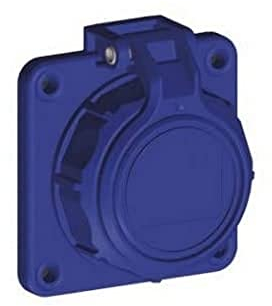 SiRoX Druckwasserdichte Einbau-Steckdose mit Federklappdeckel, IP68, blau – Flanschmaß 75x75 mm, Lochmaß 60x60 mm, vierfache Befestigung