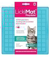 LickiMat Classic Playdate Cat Slow Feeders Lick Mat, Boredom Anxiety Reducer; Perfect for Food, Treats, Yogurt, or Peanut Butter. Fun Alternative to a Slow Feed Cat Bowl or Dish, Turquoise
