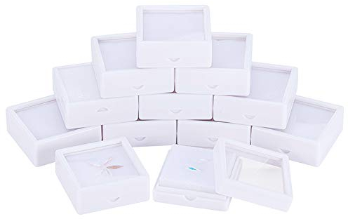 BENECREAT 12PCS White Gemstone Display Box 5x5x2cm Schmuckschatulle Behälter mit durchsichtigen Deckeln für Edelsteine, Münzen, Schmuckverpackungen
