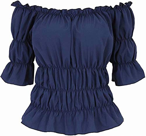 jutrisujo Halloween Shirts for Women Blouses Renaissance Pirate Medieval | blouses for women Off The Shoulder Renaissance Tops Medieval Pirate Shirt Gothic Smocked Boho short Sleeve