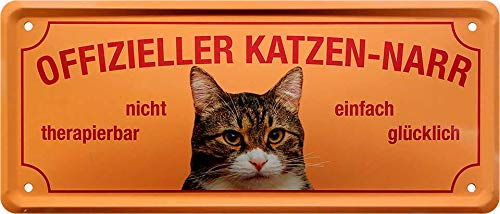 schilderkreis24 - Blechschilder Lustiger Spruch “OFFIZIELLER Katzen-NARR“ Deko Katze Katzenschild Türschild Tor Schild Geschenkidee Katzenbesitzer Katzen Fans 28x12 cm