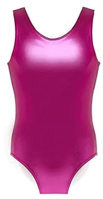 R&N FASHIONS Girls Childrens Kids School Sport Dance Gymnastics Ballet Sleeveless Leotard Metallic Wet Look Shinny Party Disco or Dance Costume