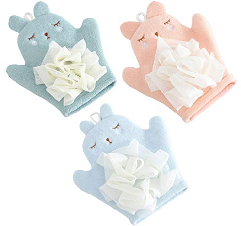Milisten Badehandschuh Cartoon Design Weiche Baby Bad Schwamm Waschhandschuhe Körperpeeling für Baby Neugeborene Kleinkind Erwachsene 3 Stück