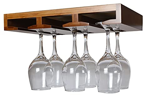 Wine Glass Rack Support de Verre à Vin, Porte-Verre à Vin Suspendu, Support de Verre à Vin sous L'Armoire, Support de Verres à Pied en Bois Naturel pour la Maison de Cuisine de Bar