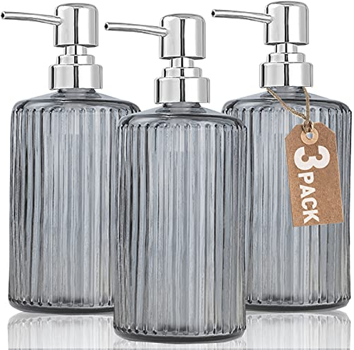 17 Oz Glas Seifenspender, Glas-Handseifenspender mit Pumpe, Lotion-Flüssigseifenspender für Küche, Badezimmer (Grau, 3er-Pack)