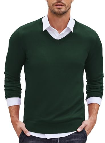 COOFANDY Suéter de Invierno para Hombre con Cuello en V, Jersey de Punto Fino y Ajustado, PAT3 XXL