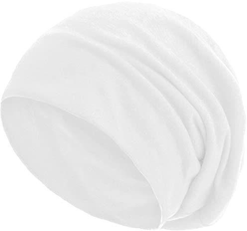style3 Warme Herbst Frühjahr Slouch Beanie XXL aus atmungsaktivem, feinem und leichten Jersey Unisex Mütze Wintermütze, Farbe:Weiß