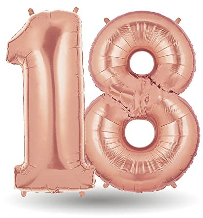 Pallone Compleanno 18 anni - colore Rosa Gold metal Lucido 100cm - PALLONCINO numero 18 - NUMERALE in MYLAR foil - con Valvola Auto bloccante - gonfiabile ad ario o ad ELIO - GIGANTE maxi GRANDE