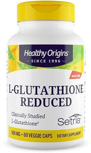 Healthy Origins, L-Glutathione Reduced, avec Setria, 500 mg, 60 Capsules végétaliennes, Sans Gluten, Sans Soja, Végétarien