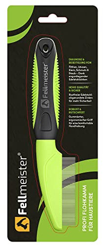 Fellmeister® Profi Flohkamm, Läusekamm, Nissenkamm mit Ergonomischen Griff - Ungezieferkamm gegen Flöhe, Läuse, Zecken und andere Parasiten bei Hund & Katze - mit Metall Zinken zur sanften Pflege