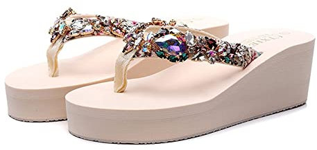 HOTRA Sandalias Mujer para Piscina Chanclas de Pedrería con Plataforma Sandalias de Cuña Antideslizantes (Color : Beige, Size : 39.5 EU)