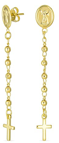 Minimalistische Leichte Lineare Lange Dünne Kugelkette Religiöses Medaillon Engel Anhänger Kreuz Ohrringe Für Frauen Teenager 18 Karat Vergoldetes Messing