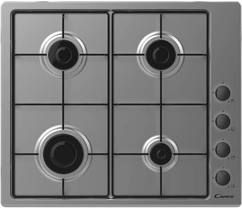 CHW6LBX - Placa de cocina de gas, 4 fuegos, para empotrar, rejillas de metal, válvula de seguridad, 59,5 x 51 x 8 cm, acero inoxidable