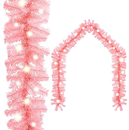 vidaXL Weihnachtsgirlande mit LED-Lichtern Tannengirlande Künstliche Girlande Türgirlande Weihnachstdeko Weihnachten Dekoration 10m Rosa