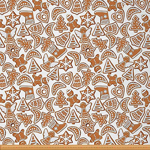 Weihnachtsstoff Meterware Weihnachtsthema Polsterstoff für Stühle und Heimwerkerprojekte Weihnachtsbaum Ingwer Kekse Schneeflocke Dekorativer wasserdichter Stoff 460x150cm Braun Weiß