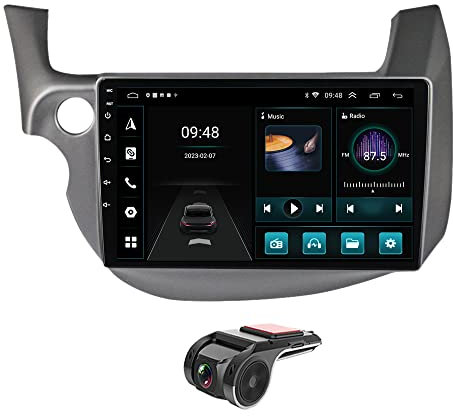 DVR+10.1 Zoll GPS Für Honda Fit Jazz 2007-2014 Android 12 Autoradio Navi GPS DAB+Radio HD Touchscreen Autoradio Bluetooth CarPlay Navigation WiFi,FM RDS Radio USB DVR +Lenkradkontrolle DSP