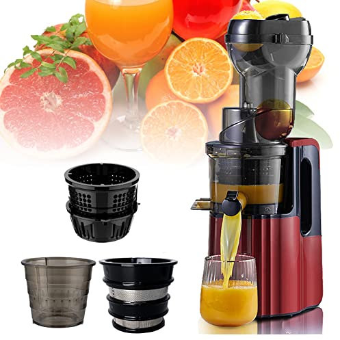 EROFEL Automatic Fruit Juicer Machine, Powerful Masticating Juicer, Household Slow Cold Press Juicer Machines, Juice and Vegetable Extractor with for Home and Party, With 82mm Feeding Chute red