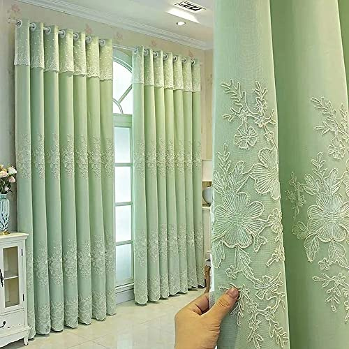 Amidoudou 1 Paar europäische doppellagige Vorhänge, luxuriöse Blumenstickerei Vorhänge für Wohnzimmer, Schlafzimmer (grün, 132 x 244 cm)
