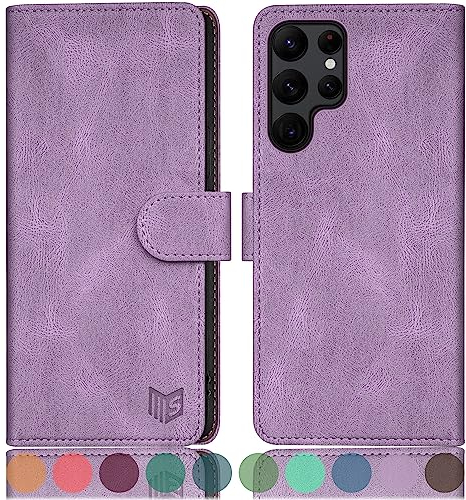 SUANPOT [RFID Schutz für Samsung S22 Ultra hülle PU Leder handyhülle Lederhülle klapphülle Kartenfach Flip Phone Case Cover für Samsung S22 Ultra handyhülle Flieder Lila