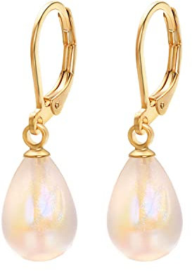 Vissen Leverback Perlen Ohrringe Damen Ellipse Anhänger Vergoldet Rosa Ohrringe Stilvolle Einfachheit Anhänger Schmuck