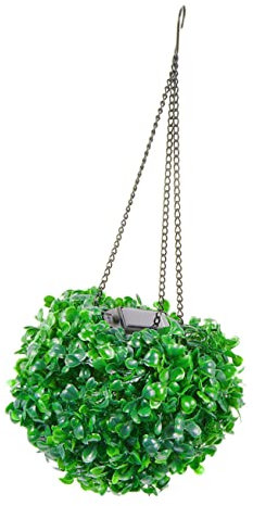 HOMSFOU Blumen-Gras-Kugel-kronleuchter Solo-hängepflanzenlampe Hängende Formschnittkugeln Hängende Graskugel Künstliche Moospflanze Buchsbaum Formschnitt Kugel Grün Pflanze Eisen Led