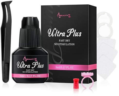 Cluster Lash Glue Eyelash Extension Glue Black Strong Bonding, Drying Time 2-3 Sec Retention 4 weeks Individual Lash Glue Lash Adhesive for Semi Permanent Lash (Cluster Lash Glue 5ml + Tweezer)