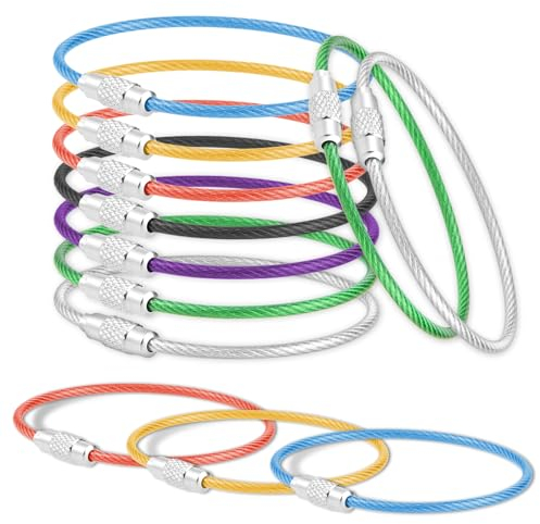 Lusofie 14 Stück Schlüsselring Edelstahl Bunter Schlüsselringe Drahtseil Multifunktionaler Großer Schlüsselringe für Gepäckanhänger Schlüsselanhänger ID Tag 15cm