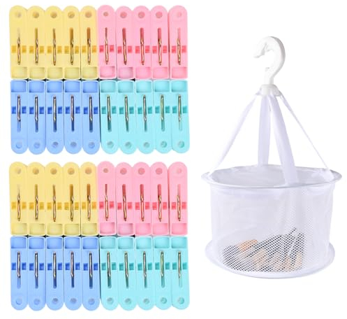 40 Pinzas para Toallas de Plástico de Colores 1 Bolsa de Malla Blanca, Pinzas para Toallas de Playa, Pinzas Grandes de Plástico para Ropa Sucia para Toallas de Playa Toallas de Mano Toallas de Baño