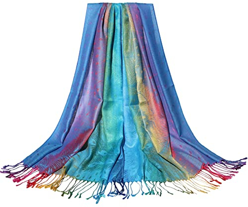Jacquard-Baumwollschal für Damen, bunter Ethno-Stil, Schal mit Quaste Musselin Schal (Sky Blue, One Size)