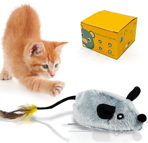 Byffoer Elektrisch Katzenspielzeug, Maus-Form mit Federn, Interaktives Katzenspielzeug für Katzen, Ideal für den Innenbereich und als Geschenk