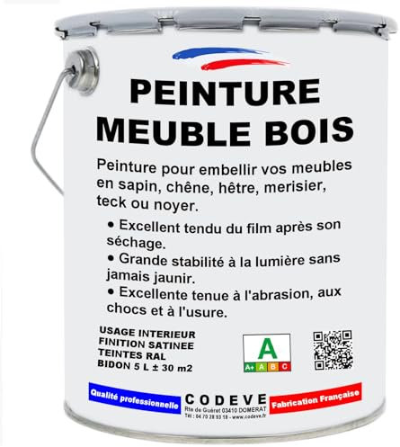Peinture Meuble Bois - Codeve Bois/Ral 1015 - Ivoire Clair - 5 L - Intérieur - Pour La Décoration De Votre Meuble De Cuisine Ou Salle De Bain.