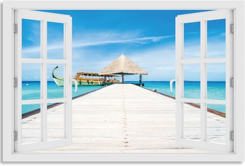 timalo Wandbild Outdoor wetterfeste Bilder für draußen | Gartenbilder Innen & Außen | Landschaftsbilder Acryl Glas Fensterblick Effekt | 120x80cm Meer Steg Thailand