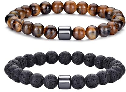 RANKEEF Perlenarmband Herren, 8 mm Perlenarmbänder Set, Stretch-Armbänder Herren, Verstellbares Schwarzes Kristall-Perlenarmband