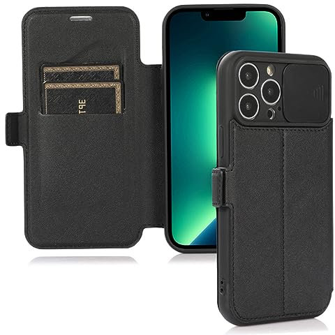 ADKOT Custodia a portafoglio con protezione per obiettivo fotocamera scorrevole per iPhone 14 11 12 13 Pro Max X XR XS 7 Plus Cover per scheda magnetica in pelle, Nero, Per iPhone 14 ProMax