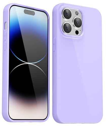 Svanove for iPhone 14 Pro Case Silicone, Glossy Soft Rubber Gel Jelly Cute Protective Plastic Simple Plain Phone Case Cover for Women Girl, Slim Thin Flexible Shockproof TPU, Lilac Purple Lavender