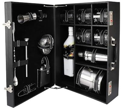 Kit professionale di strumenti da barista, set di strumenti da barista con custodia in pelle, set di accessori da bar, valigia, custodia porta vino, decanter per whisky, shaker per cocktail, strumenti