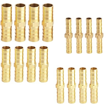 HJIAMA 12 Pièces Tuyau Adaptateur Robinet, Connecteur de Tuyau en Laiton, Plage D'interface 6mm/8mm/10mm/12mm, Réducteurs en Laiton, Convient pour Raccordement de Tuyaux, Réparation de Canalisations