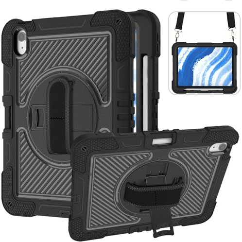 ERDARARIPRO Funda para tablet Apple iPad Air 5 (2022)/iPad Air 4 (2020) 10.9, bonita funda de dibujos animados a prueba de golpes con soporte giratorio de 360°, correa de mano y soporte para