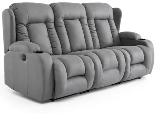 More4Homes CAESAR 3 SEATER GREY TECHNOLOGY FABRIC MODERN ELECTRIC RECLINER SOFA