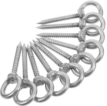 OUNONA 10pcs Sturdy Stainless Steel Lifting Ring Self-tapping Nails Screw Eyes for Wall Ceiling Hooks Heavy Duty Hooks
