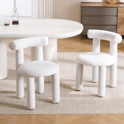 chairus Küchenstühle 2er Set Kunstfell Esszimmerstühle ohne Armlehne Moderne Akzentstühle für Esszimmer Gepolsterte Stühle Wohnzimmer Küche (Weiß)