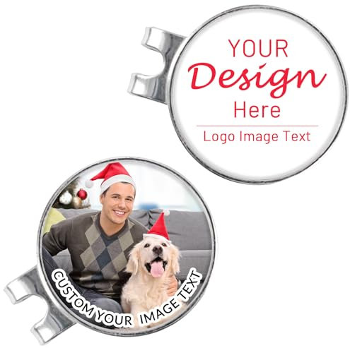 Shueewago 2PCS Custom Golf Ball Marker Hat Clip, Golf Accessories for Men, Golf Ball Stamp,Personalized with Your Photo, Logo or Text, Funny Golf Gifts, Golf Gadgets