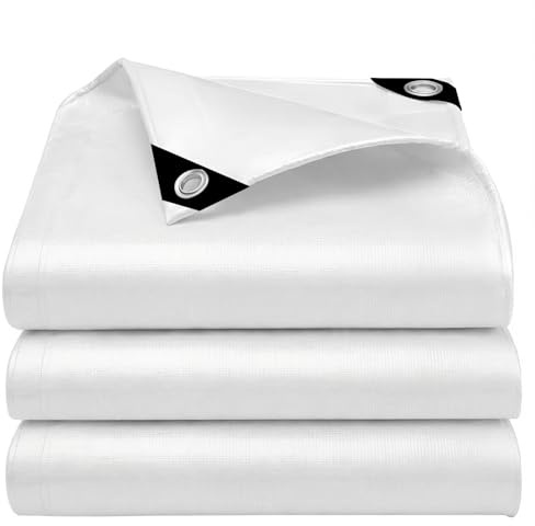 EEATUZTL Bianco Telo Impermeabile Esterno, Telone Occhiellato Impermeabile in Polietilene, Telone Impermeabile per Esterno, Giardino, Gazebo, Campeggio, Piscina, Auto, Barche, Legno, 2.5x3m