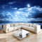 JEDTAKCT Papier Peint Panoramique Clair De Lune Mer 350X256Cm - Photo Décoration Murale – Papier Peint Mural Pour Cuisine Chambre, Salon, Fond Tv - Ciel Étoilé Nuages - Revêtement Mural