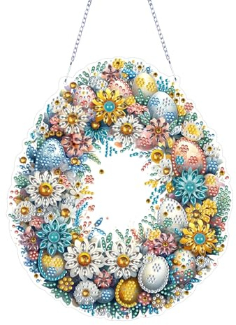 Diamond Painting Türkranz,Diamond Painting Ostern Anhänger Osterei,Diamond Painting Kranz zum Aufhängen Ostereier,DIY Diamond Painting Fensterbilder,5D Diamond Osterei Malerei Wandbehang Kit