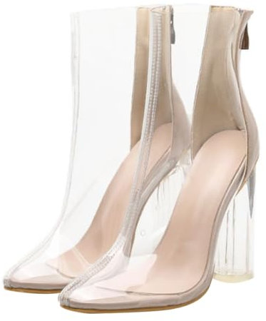 LIFKOME Stivaletti Trasparenti Stivali a Metà Col Stivali Neri Per Le Donne Donna a Blocco Foderato Signore Scarpe Per Le Donne Nevicare Rosa Materiale Suola: Gomma