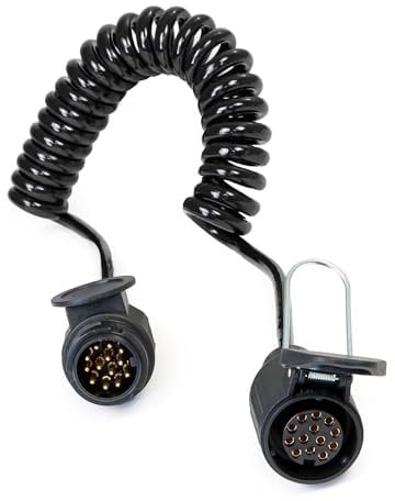 Wiltec 13-poliges Spiralkabel 3 m, Anhängerkabel PVC, Robustes Elektrokabel Stecker und Buchse, Flexibles Verlängerungskabel, Kabel für Anhänger und Wohnwagen