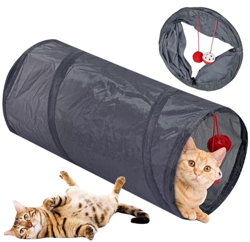 SWEETBIUTI Katzentunnel 10x20 Straight Catrohr mit 2 hängenden Kugel Faltbare Katzenspieltunnel -Tunnel für Innenkatzen, Geschenke für Kätzchen, Kaninchen im Freien