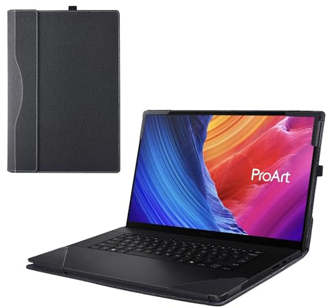 RUNMEIJIA Housse de protection pour ordinateur portable ASUS ProArt P16 (H7606) 16 [Non compatible avec tout autre modèle] 2 en 1 PU cuir amovible Notebook Sleeve (Noir)