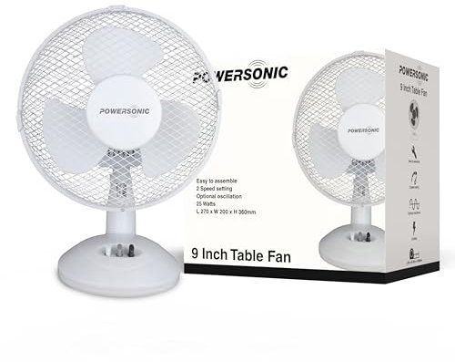 Powersonic 9 Inch Air Cooling Fan Oscillating Tabletop Office Desk Home 2 Speed Table Fan
